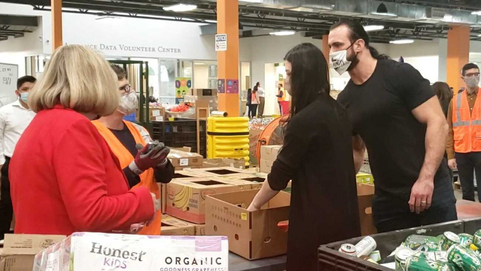 WWE's Drew McIntyre volunteers at North Texas Food Bank in Plano, Texas on Dec. 16, 2021.