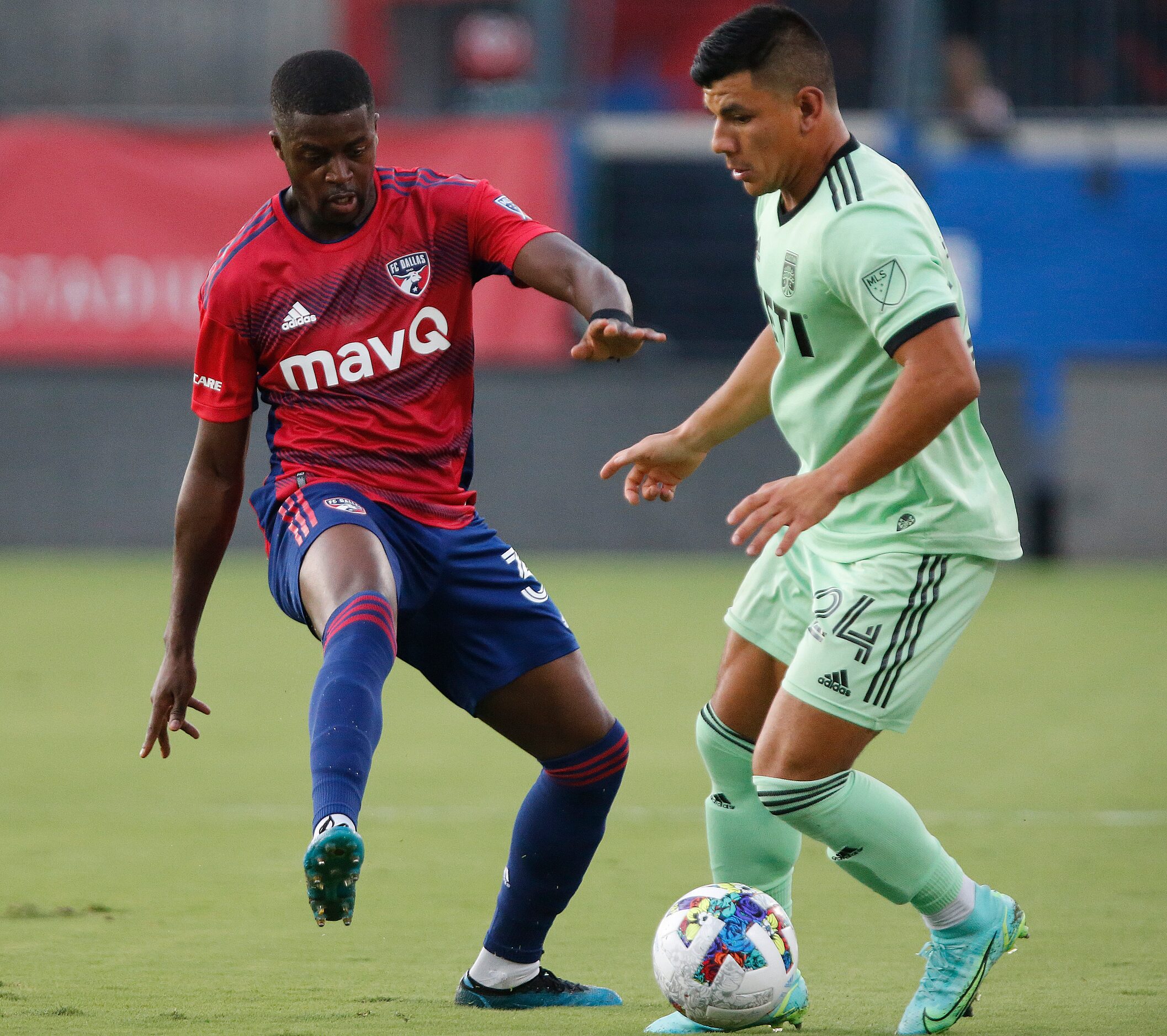 FC Dallas defender José Antonio Martínez (3) defends Austin FC defender Nick Lima (24)...