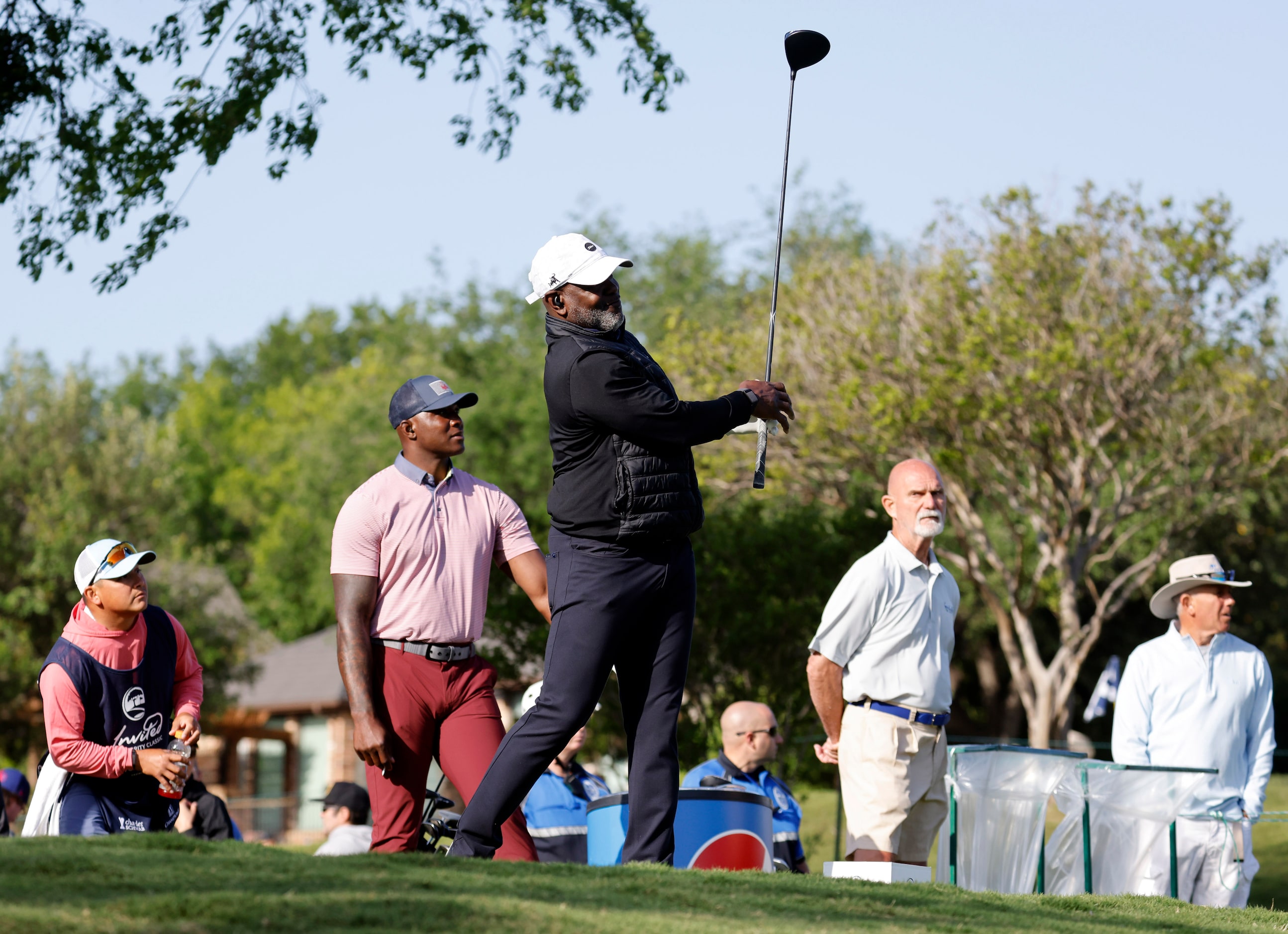 Former Dallas Cowboys Hall of Fame football player Emmitt Smith tees off on No. 15 during...