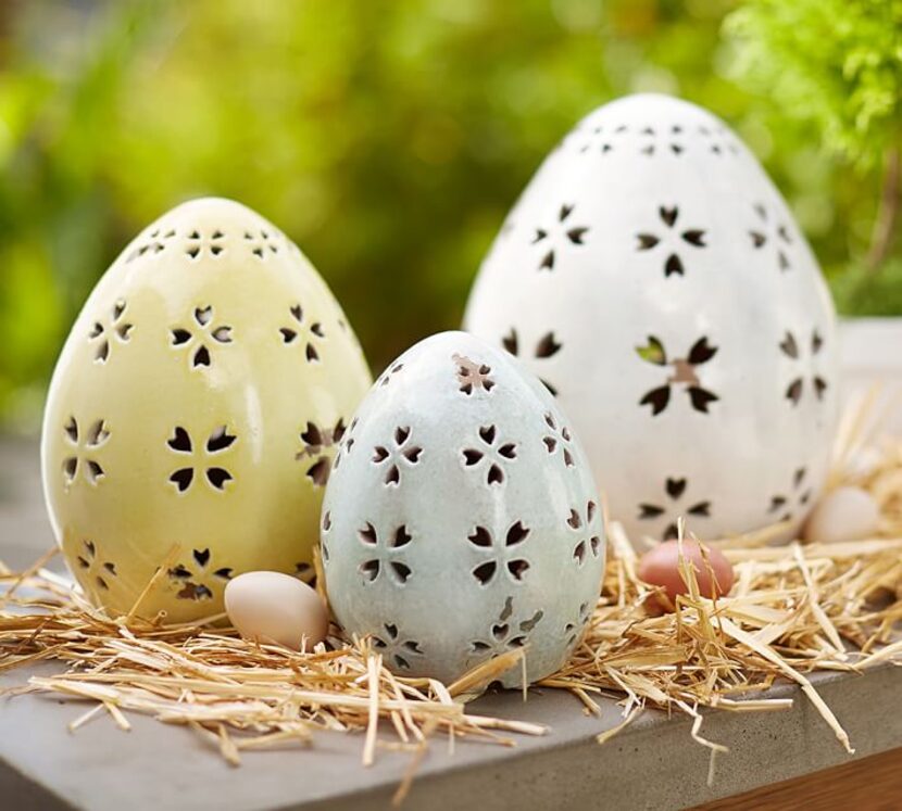 
Egg accents: Cluster together pastel terra cotta eggs for a lovely accent on an Easter...