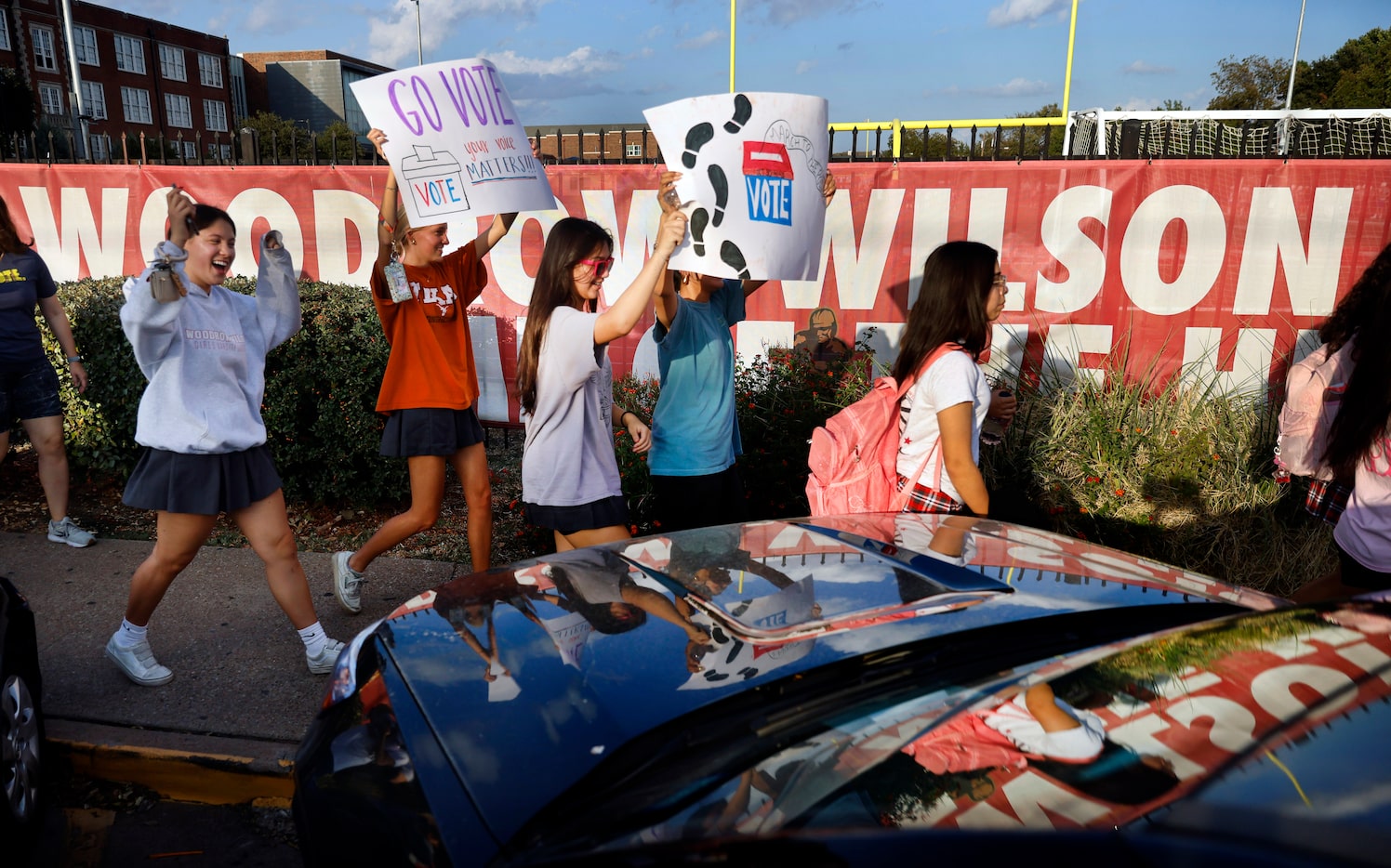 About 50 students from Woodrow Wilson High and Hillcrest High marched to the Samuell-Grand...