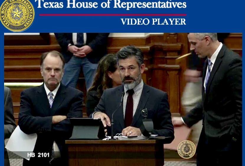 This screenshot of the debate in the Texas House shows State Rep. Ramon Romero Jr., a...