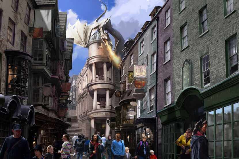 This artist rendering released by Universal Orlando shows the new Harry Potter area called...