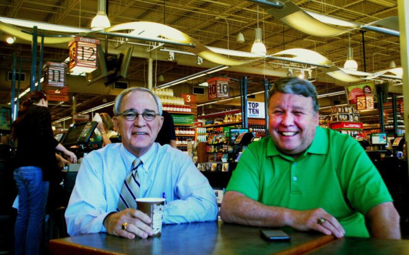 Former city councilman Gary Griffith and David Pittman enjoy a cup of coffee at the Whole...