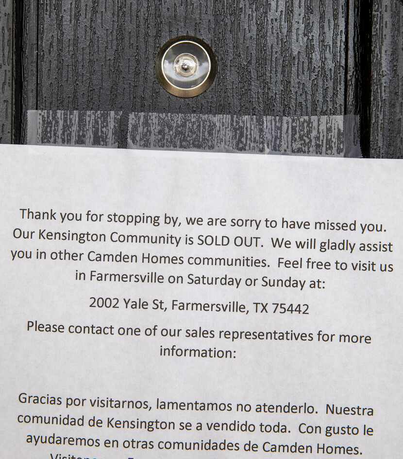 A sign on the door of the model house informed prospective homebuyers that inventory was...