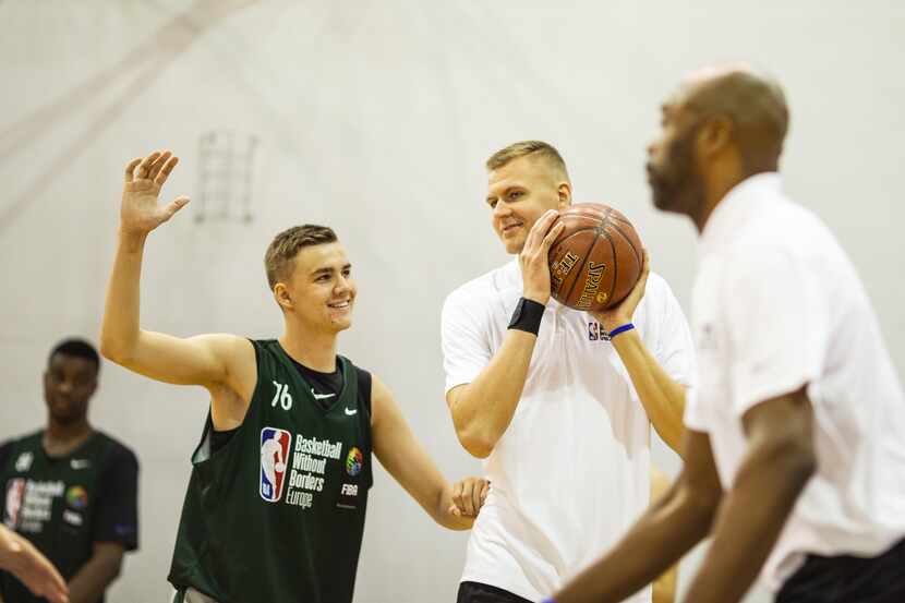 Kristaps Porzingis taking part in the first Basketball Without Borders (BWB) camp in Latvia. 