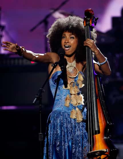 In this June 27, 2010 file photo, Esperanza Spalding performs at the BET Awards in Los Angeles.