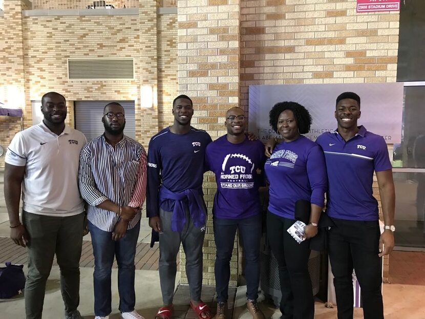 Ben and his four brothers (all of whom played football at Prosper) and their mom. L-R:...