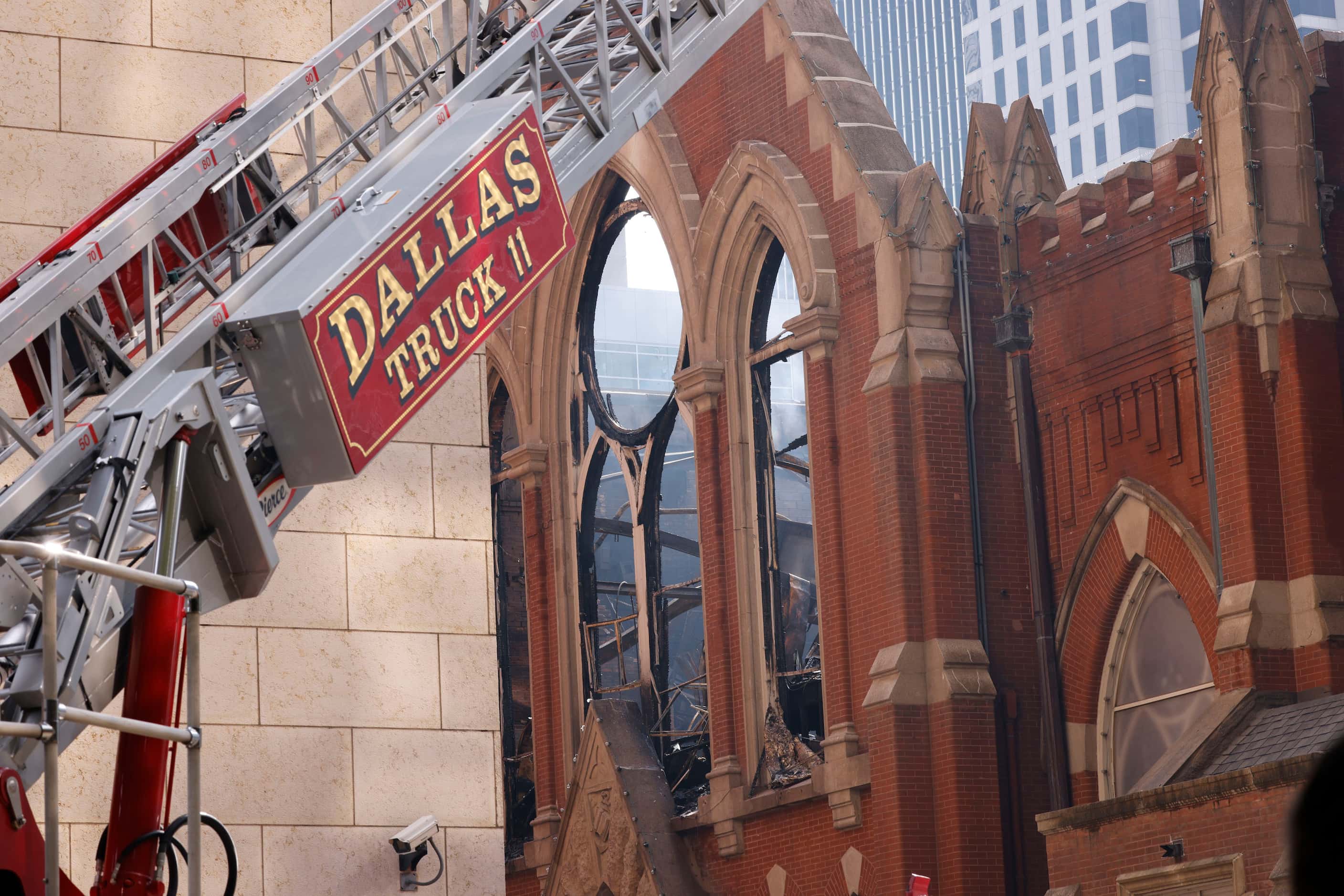 First Baptist Dallas church is seen, Saturday, July 20, 2024, after a fire early Friday...