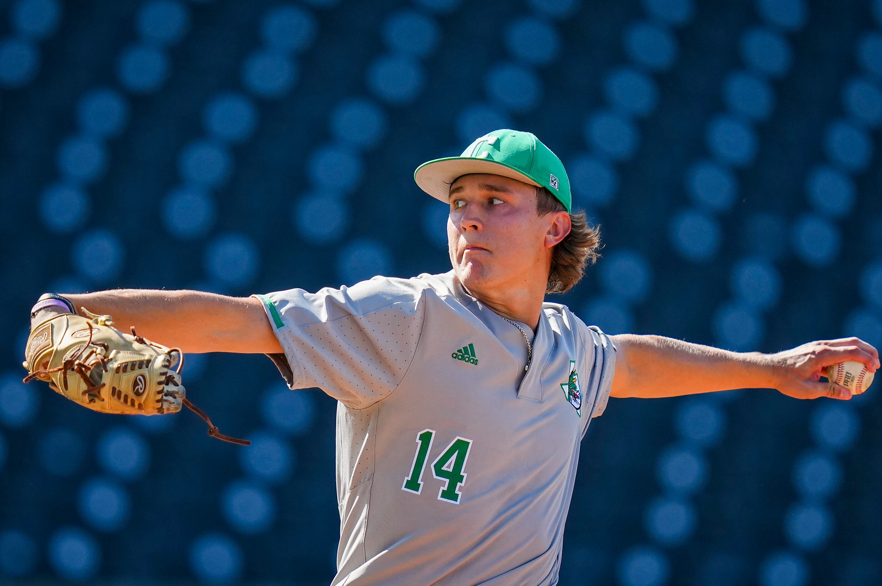 Southlake Carroll pitcher Griffin Herring delivers during the third inning of a UIL 6A...