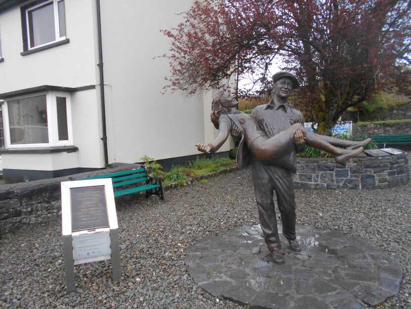 A plaque and statue pay tribute to John Wayne and Maureen O'Hara, who starred in the 1952...