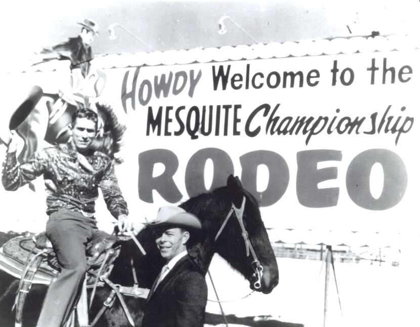 Sixteen-time world all-around champion Jim Shoulders (on horseback) and Neal Gay at the...