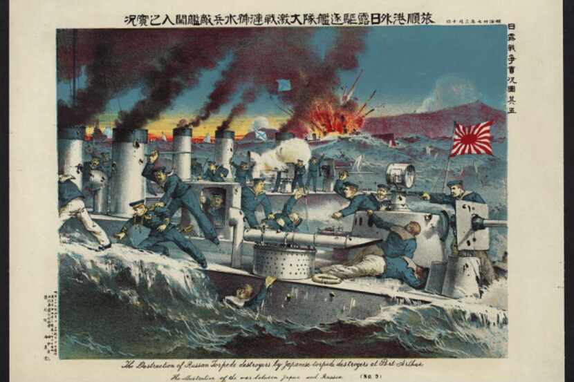 A 1904 print shows sailors from the Japanese torpedo boat Sazanami  boarding a Russian...