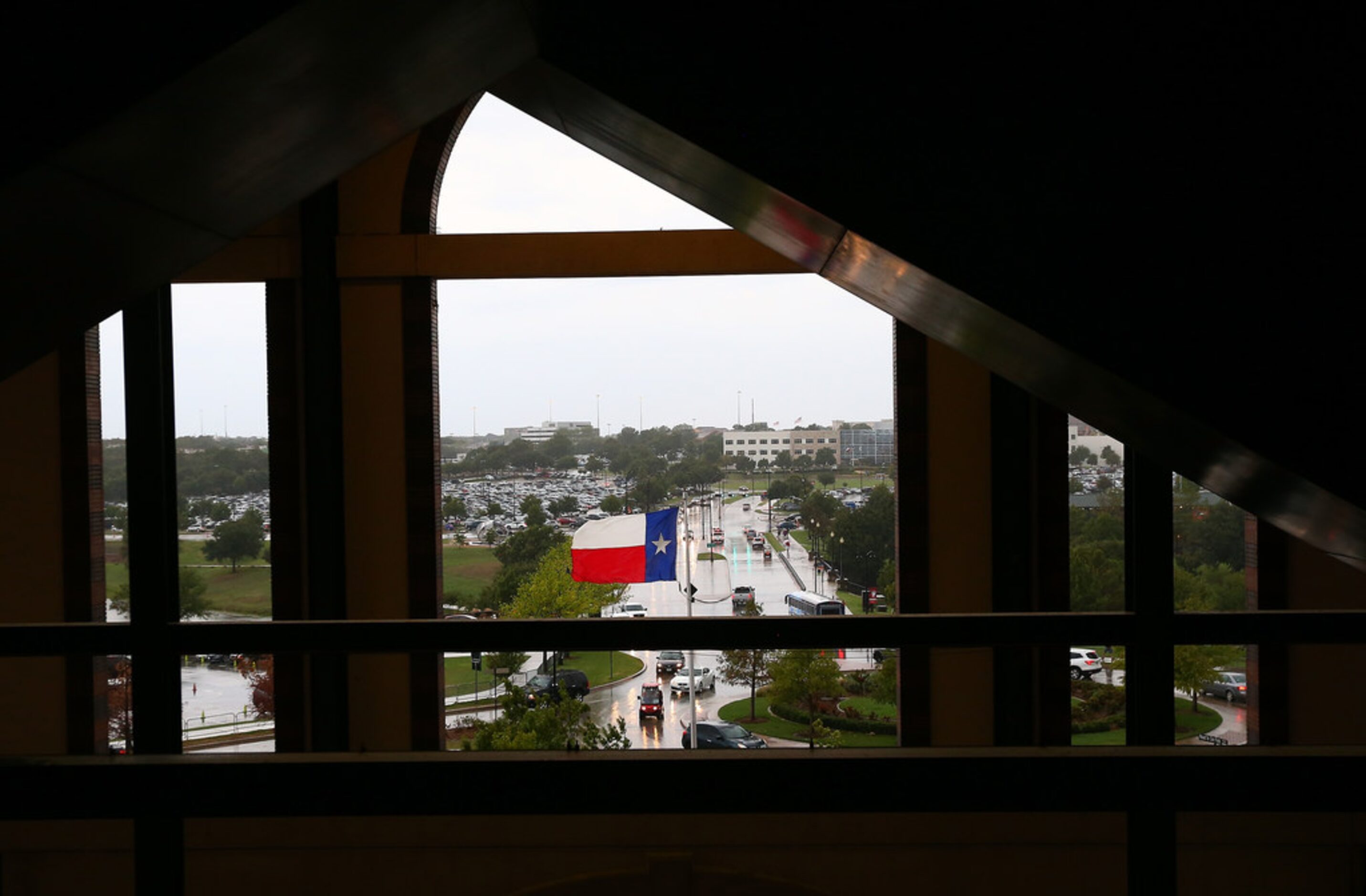 ARLINGTON, TX - AUGUST 18: A view from the concourse during a rain delay prior the the game...