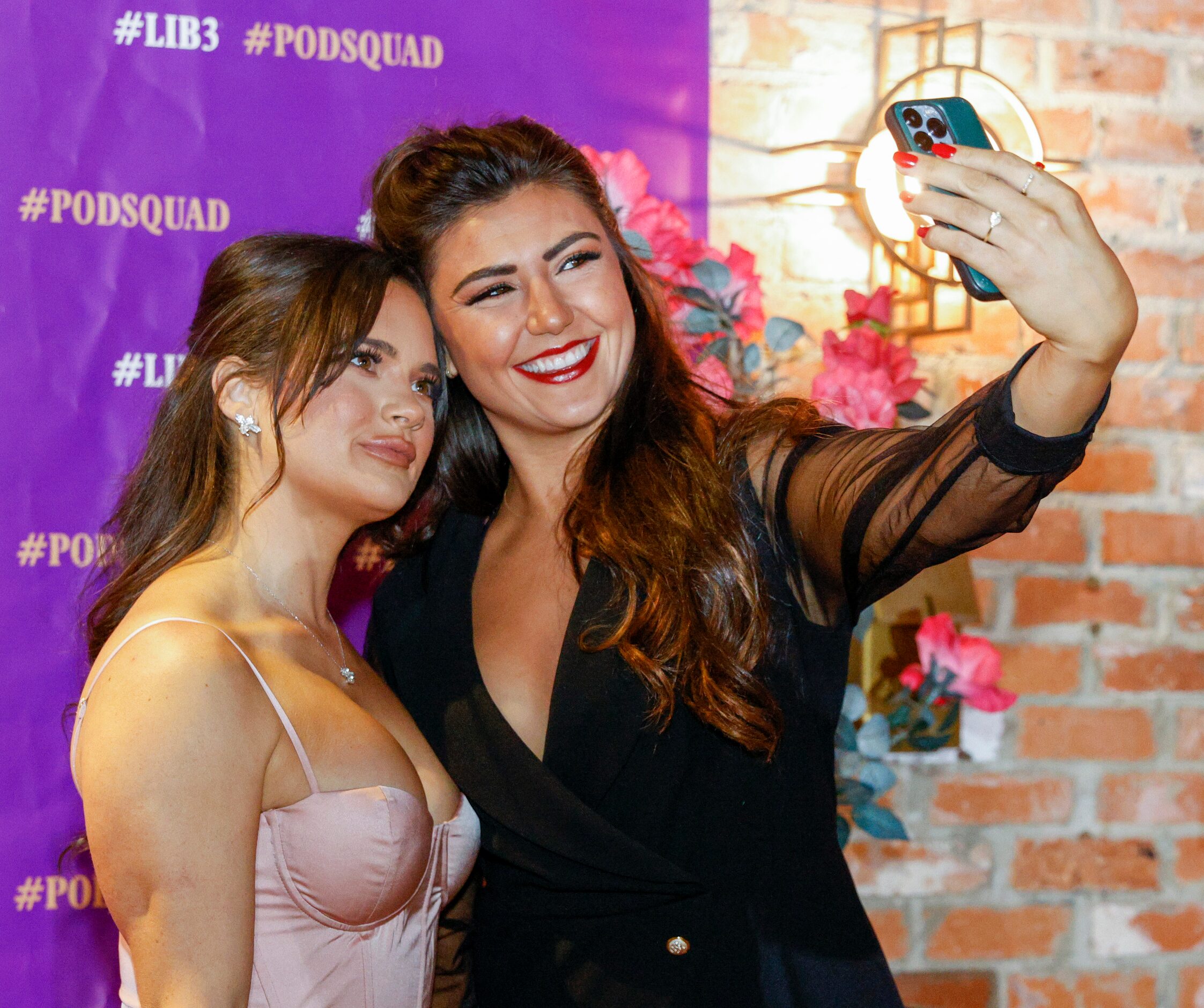 Love is Blind cast members Jessica Gumbert (right) and Ashley Randermann take a selfie on...