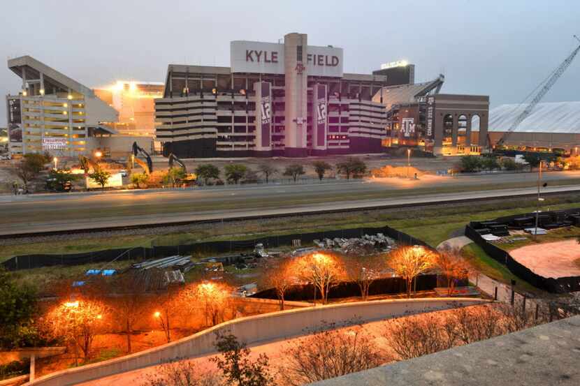 The iconic West side of Kyle Field at Texas A&M University in College Station, Texas is...