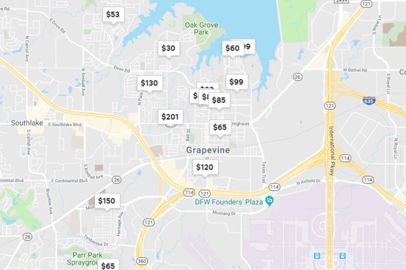 Many Grapevine listings pop up on the Airbnb website.