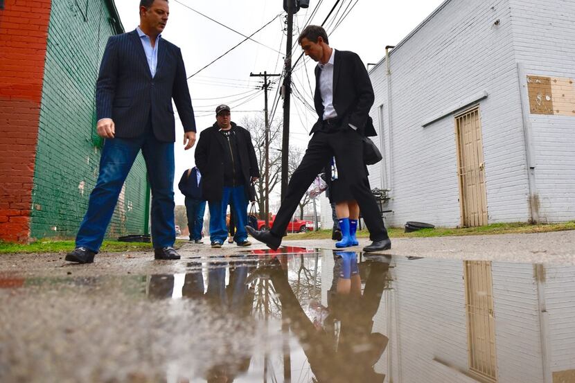 Texas House Rep. Rafael Anchia (left) walked with Democratic Senate candidate Beto O'Rourke...