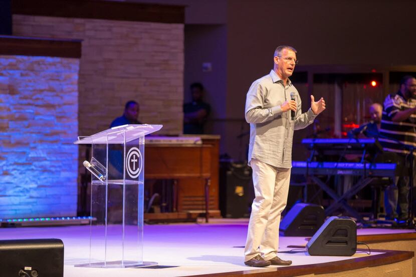Pastor Todd Wagner of Watermark Church speaks on stage during Together We Stand service at...
