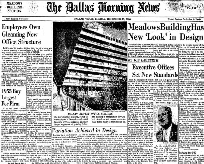 The 1955 opening of the Meadows Building was front-page news.