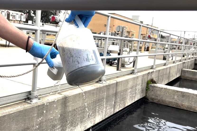 Wastewater sample are collected for COVID-19 experimentation at the Central Wastewater...
