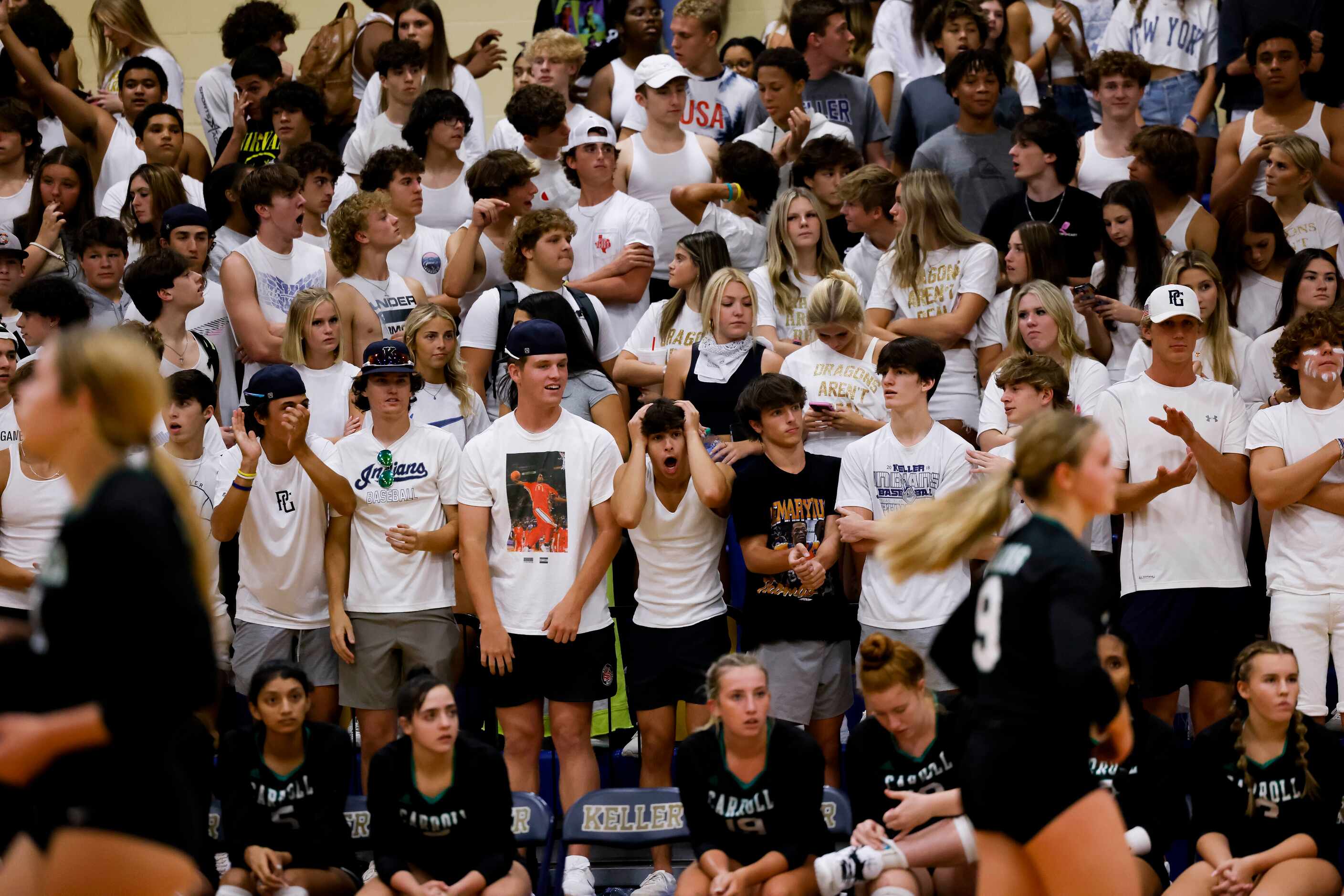 The Keller student section as Southlake Carroll led against Keller during the fourth and...