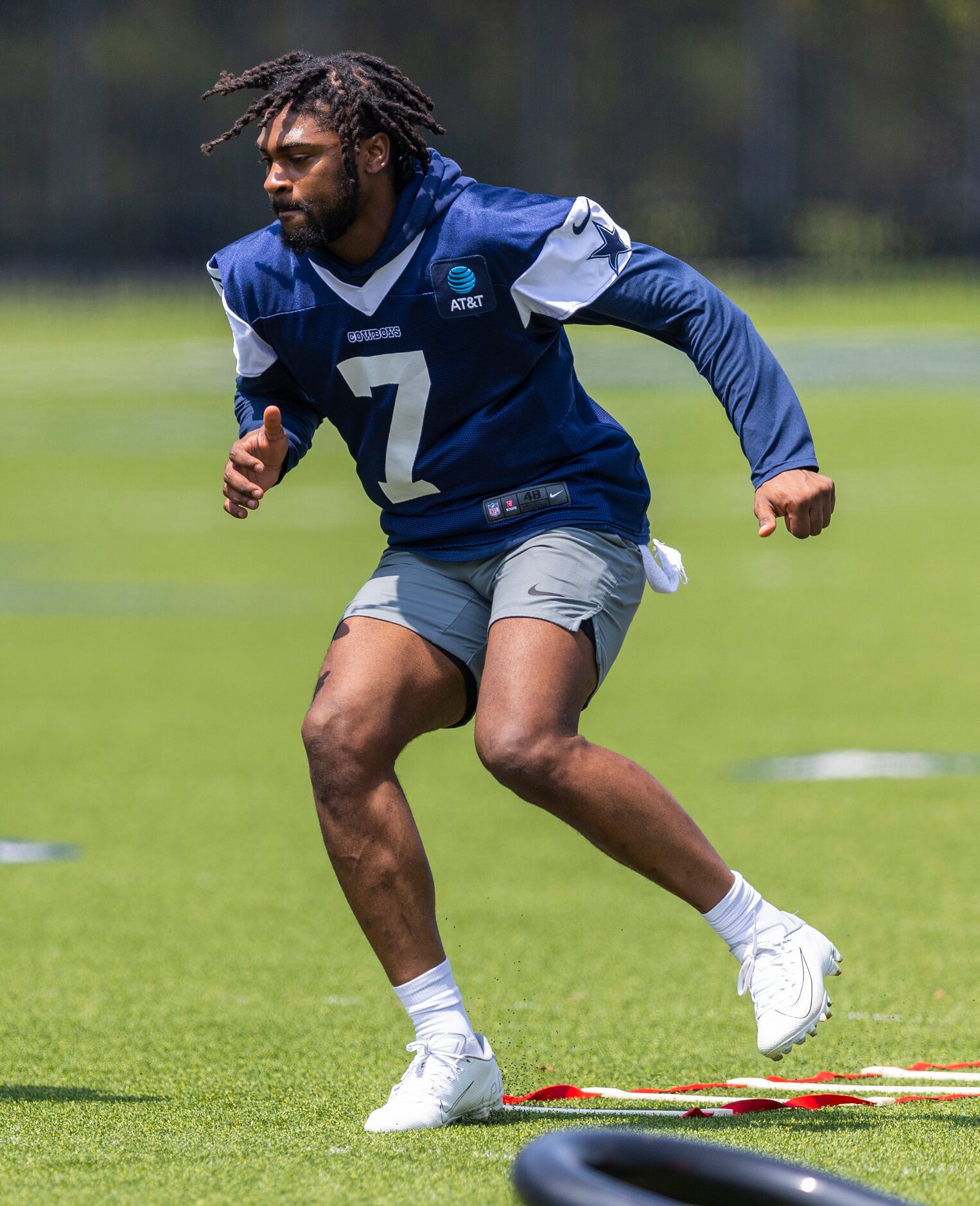 Dallas Cowboys cornerback Trevon Diggs runs a drill during practice at The Star in Frisco,...