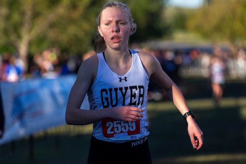 Denton Guyer's Brynn Brown finishes second in the girls Class 6A race at the UIL cross...