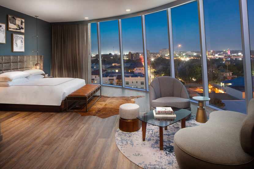 This Studio Suite, one of 33 suites at the Thompson San Antonio, offers picturesque views of...
