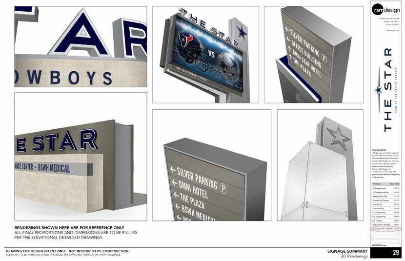  Renderings show some of the design elements for signs at The Star in Frisco. (Courtesy city...