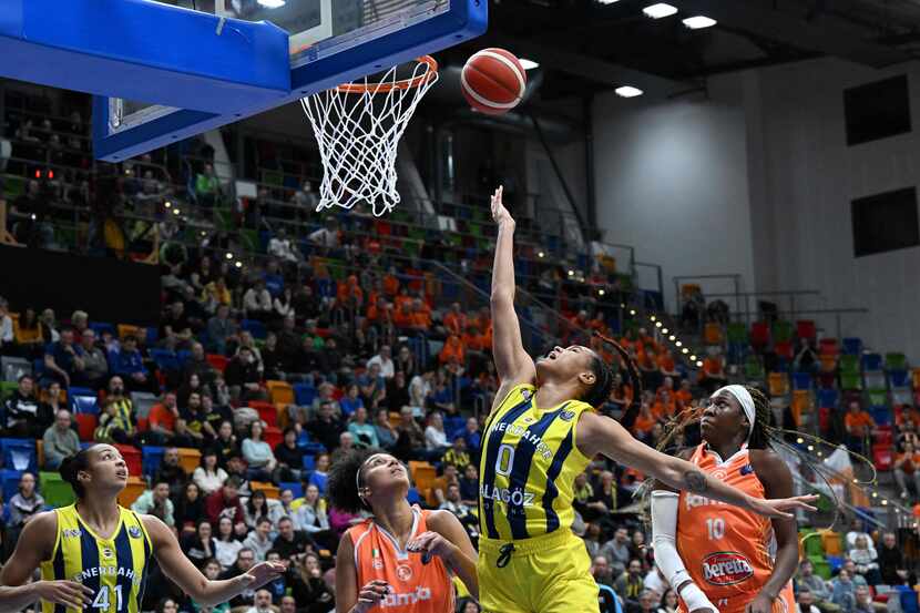 Fenerbahce's German forward Satou Sabally of the WNBA's Dallas Wings scores during the...