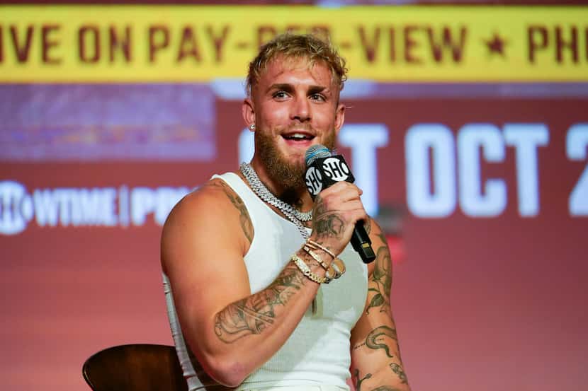 FILE - Jake Paul speaks during a news conference Monday, Sept. 12, 2022, in Los Angeles....