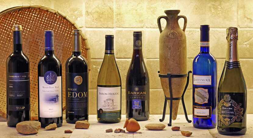 Kosher wines, left to right: Tulip Reserve Cabernet Sauvignon, Montefiore Red Blend, Psagot ...