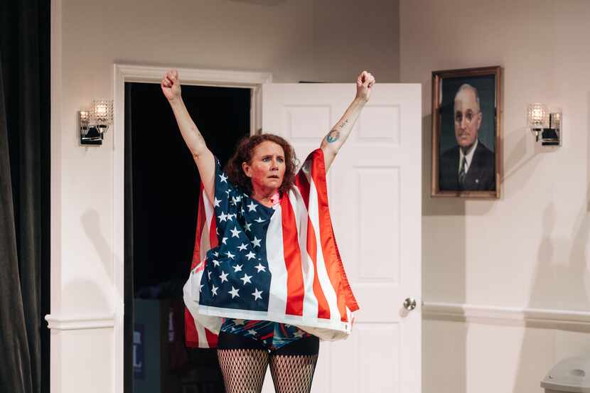 Kristin McCollum as the president's secretary in Stage West Theatre's regional premiere of...