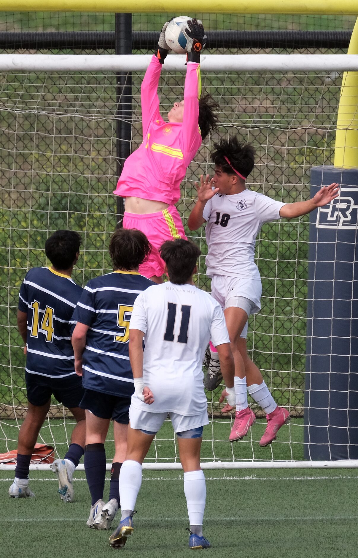 Caleb Harris of Prestonwood Christian Academy Makes a save in double OT against of Central...