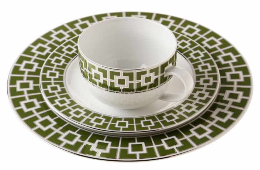 Eat in style with Jonathan Adler’s porcelain Green Nixon dinner plate, $16; dessert plate,...