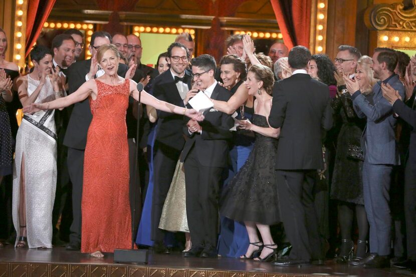 
The cast and crew of Fun Home accepted the award for best musical during the 69th annual...