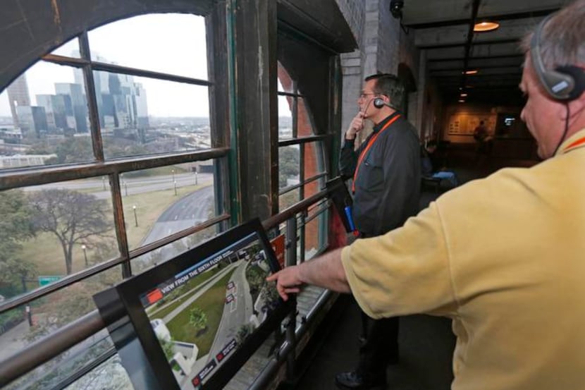 
John Shearer (left) of California and Gary Valko of Denver checked out the view from a...