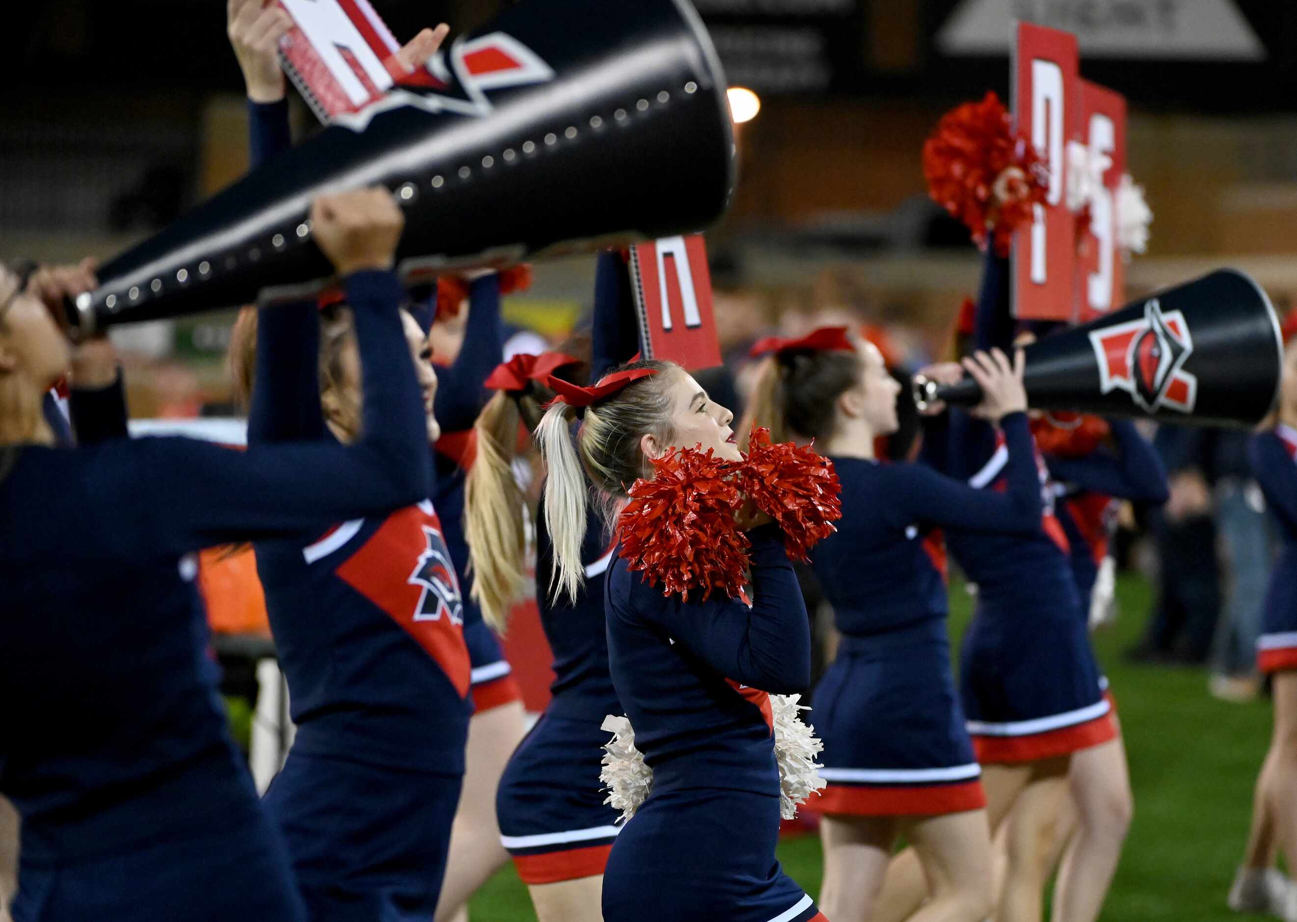 Aubrey's cheerleaders perform in the second half of a Class 4A Division II Region I final...