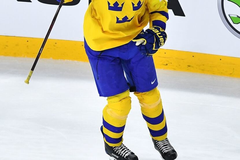 Sweden's Mattias Janmark celebrates scoring during the semifinal match Sweden vs USA of the...