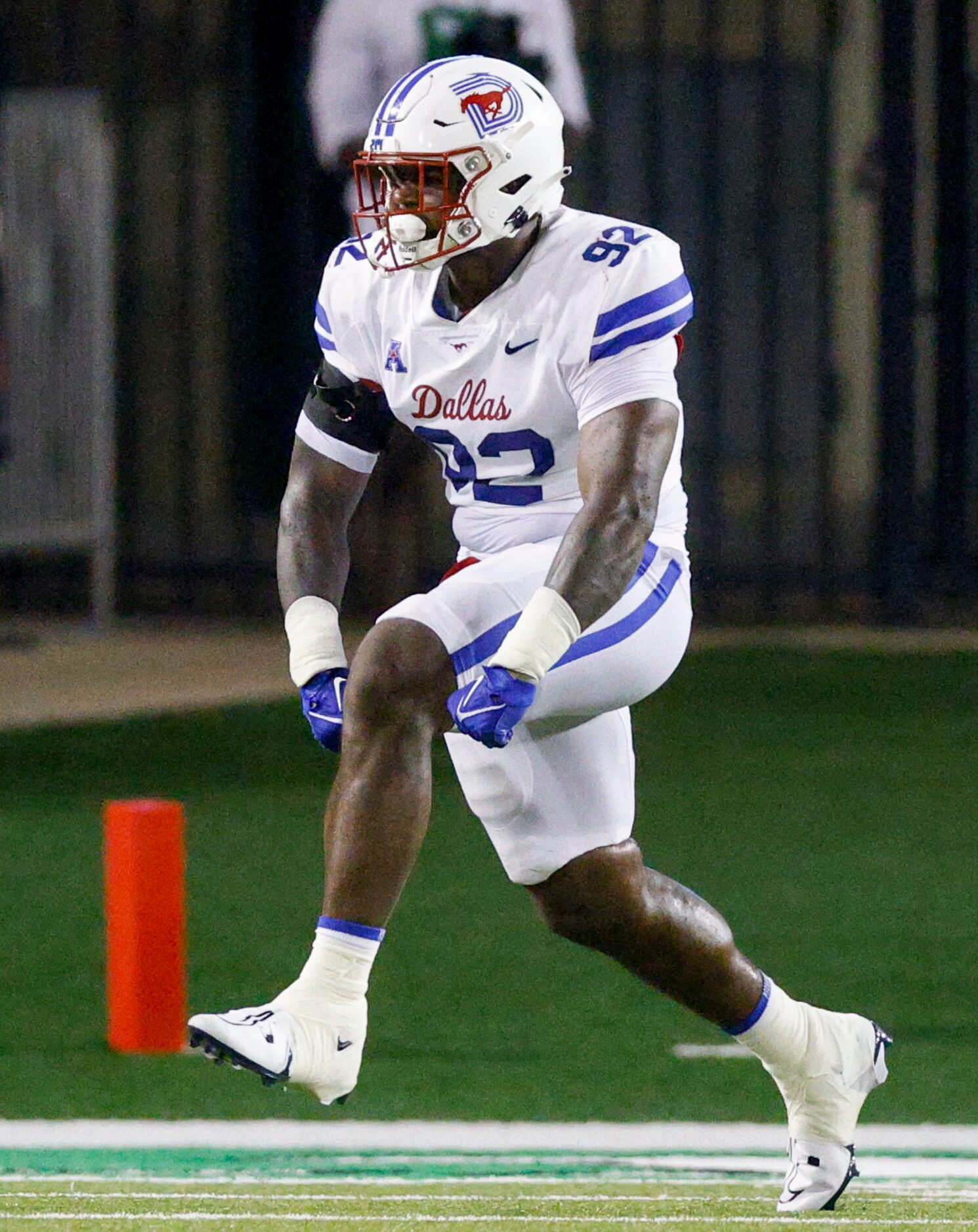 SMU defensive tackle Stephon Wright (92) celebrates an interception during the third quarter...