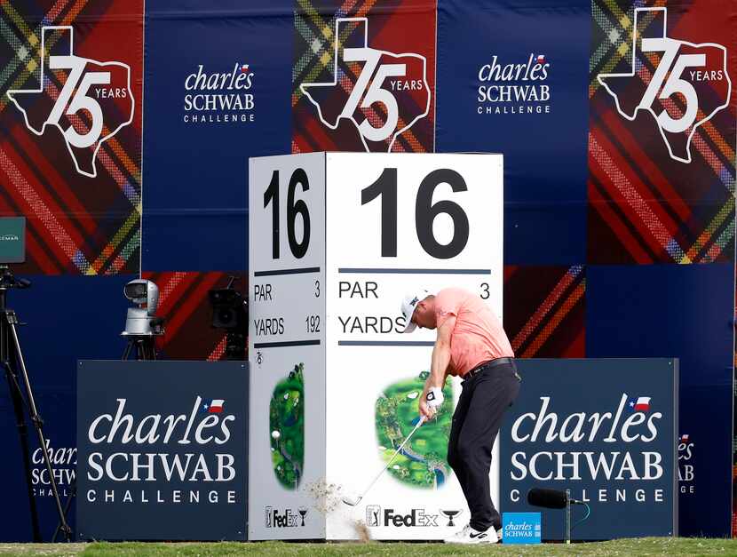 Jason Kokrak fires a shot in the final round of the 2021 Charles Schwab Challenge at the...