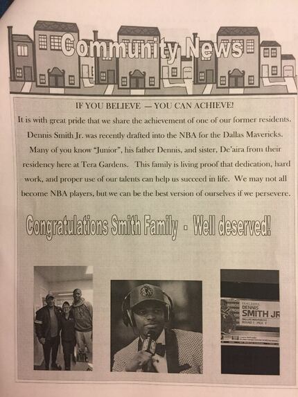 A picture of a page in the newsletter of the Section 8 apartment community where Dennis...