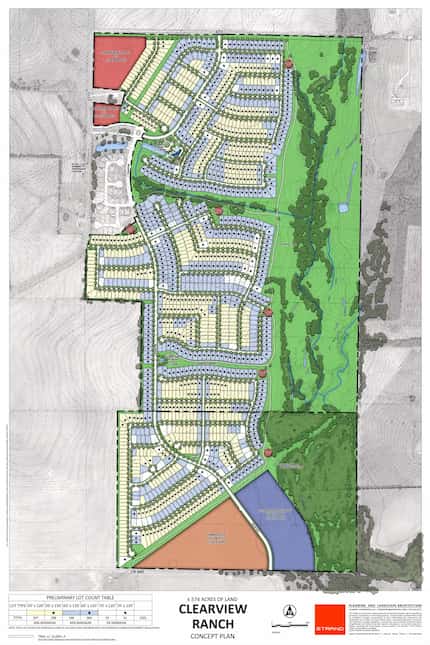 A conceptual map of the 574-acre Clearview Ranch community planned for Royse City.