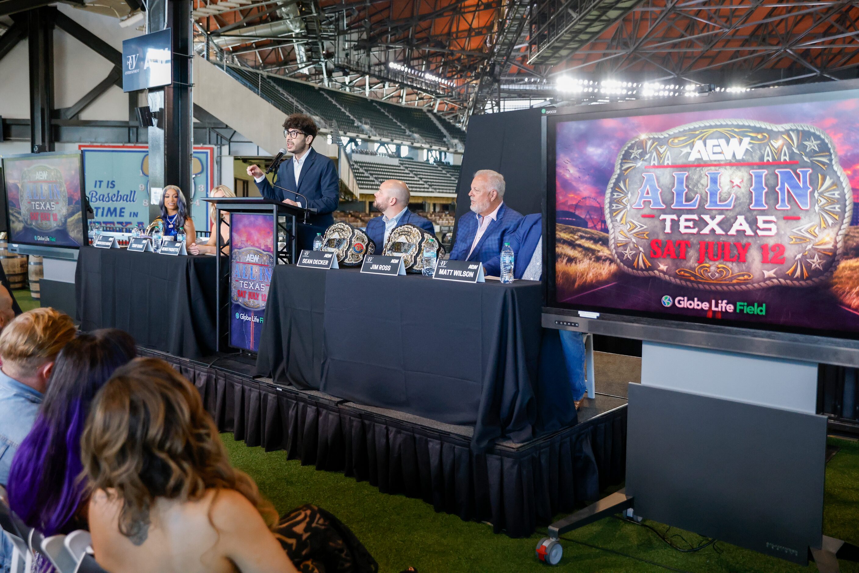 All Elite Wrestling’s CEO and general manager Tony Khan speaks after announcing a...