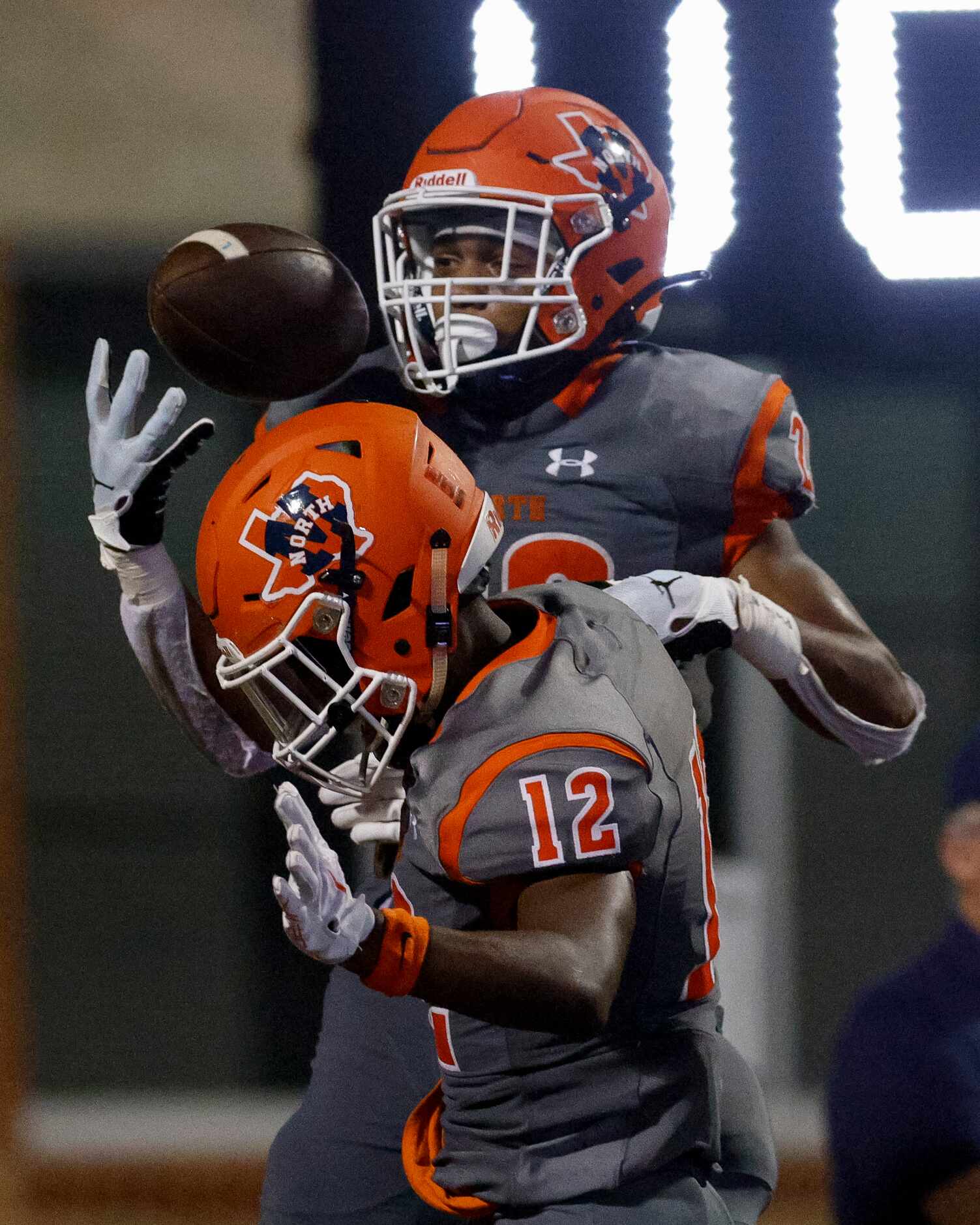 McKinney North running back Jayden Walker (26) celebrates his touchdown with wide receiver...