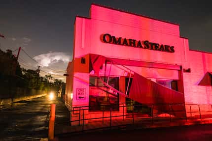 The awning outside of Omaha Steaks was ripped down by strong winds near the intersection of...