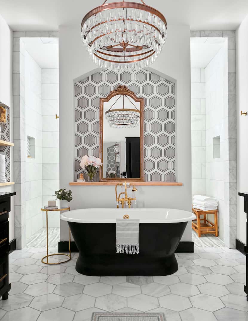 Bathroom with crystal chandelier