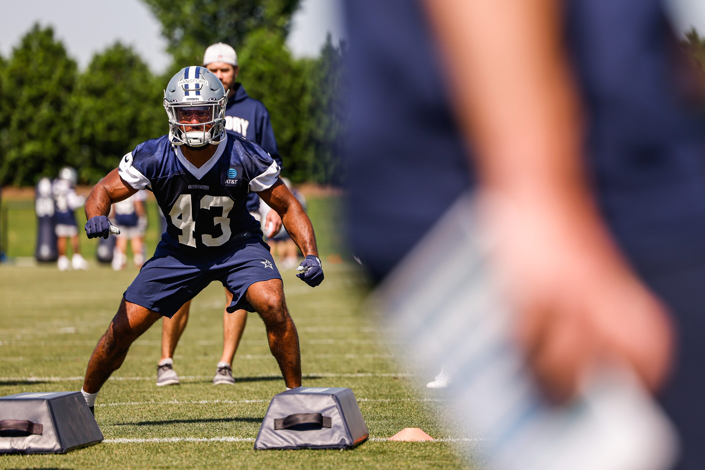 Dallas Cowboys linebacker (43) Aaron Hansford during a Cowboys rookie minicamp at The Star...