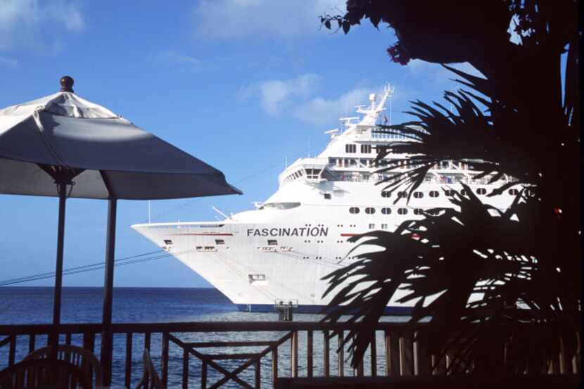 Carnival's Fascination cruise ship is seen docked in Dominica.